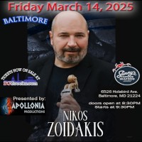 Apollonia Productions presents Nikos Zoidakis Live in Baltimore on Friday, 3/14/2025, at Jimmy's Famous Seafood in Baltimore, MD. Reserved Table Seating and General Admission SRO tickets now on sale at DCGreeks.com!