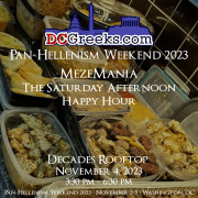 Enjoy complimentary mezedakia catered by some of DC's best Greek restaurants at MezeMania - The Saturday Afternoon Happy Hour on the Rooftop of Decades on 11/4/23 at 3:30 PM, part of DCGreeks.com Pan-Hellenism Weekend 2023.