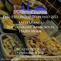 Enjoy complimentary mezedakia catered by some of DC's best Greek restaurants at MezeMania - The Saturday Afternoon Happy Hour on the Rooftop of Decades on 11/4/23 at 3:30 PM, part of DCGreeks.com Pan-Hellenism Weekend 2023.
