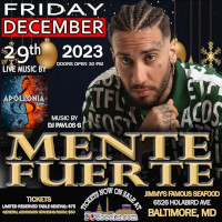 Apollonia Productions invites you to a special Holiday Greek Night featuring Greek Hip-Hop sensation, MENTE FUERTE, Apollonia, and DJ Pavlos G on Friday, 12/29/23, at Jimmy's Famous Seafood in Baltimore, MD. Reserved table seating and General Admissoin tickets on sale exclusively at DCGreeks.com!