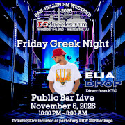 Join Greeks from over two dozen states (maybe more) for the DCGreeks.com PHW 2026 Friday Greek Night at Public Bar Live in Washington, DC on November 6, 2026! Click here for details!