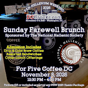 DCGreeks.com Pan-Hellenism Weekend 2026 concludes with a Sunday Farewell Brunch at For Five Coffee Roasters DC in Washington, DC on 11/8/26 from 12:30 PM - 4:00 PM, sponsored by the National Hellenic Society. Click here for details!
