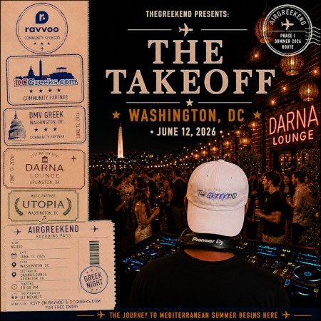 Join us for The Takeoff: TheGreekend Official Summer 2026 Launch Party on Friday, 6/12/26 at Darna in Arlington, VA! Passes for free admission are now available at DCGreeks.com! Click here for details!